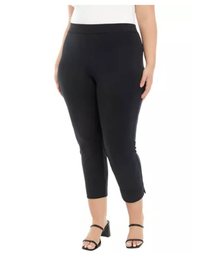 Plus Size Pull On Cropped Pants with Side Slits